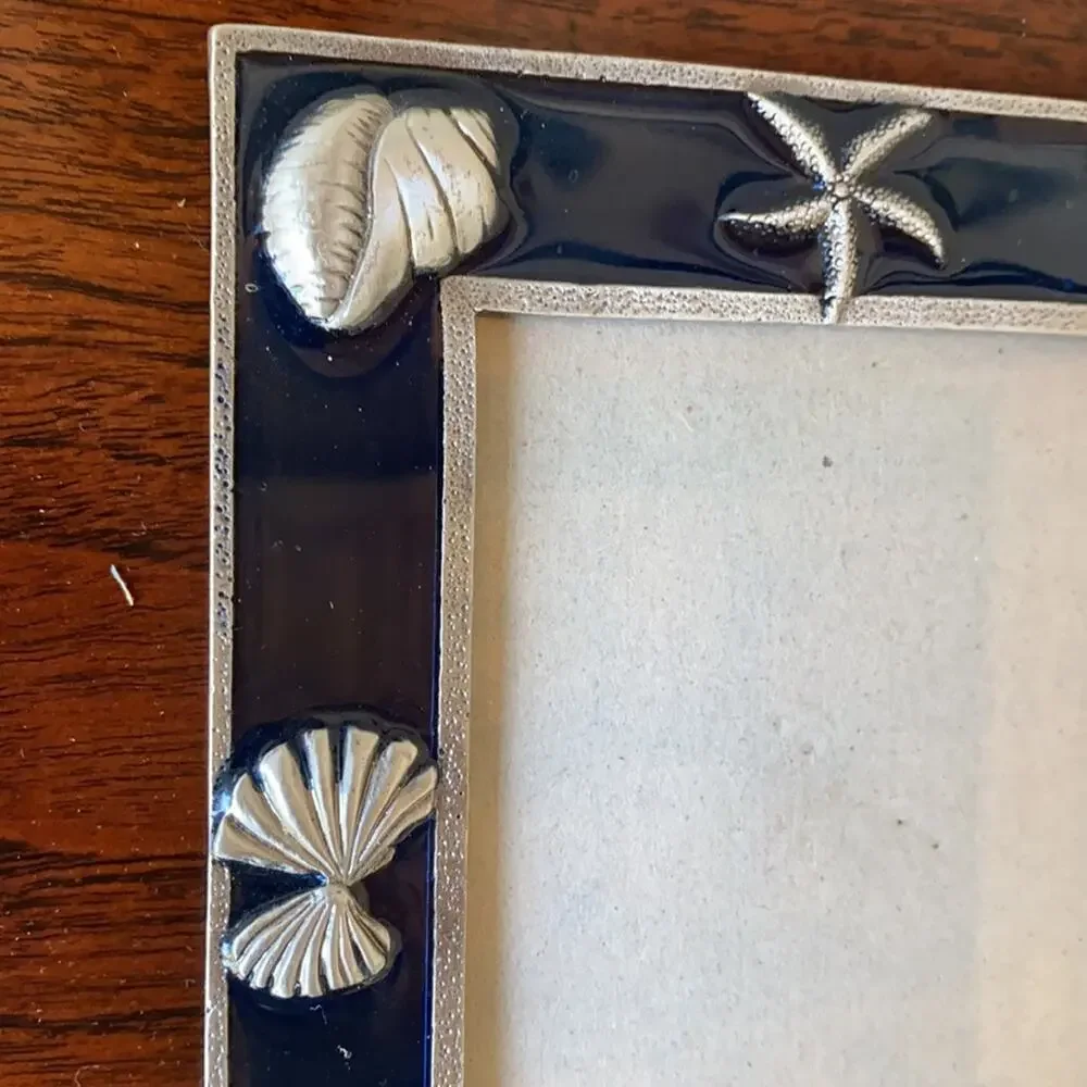 Pewter Sea Life on Navy Blue Enamel Photo Frame‎